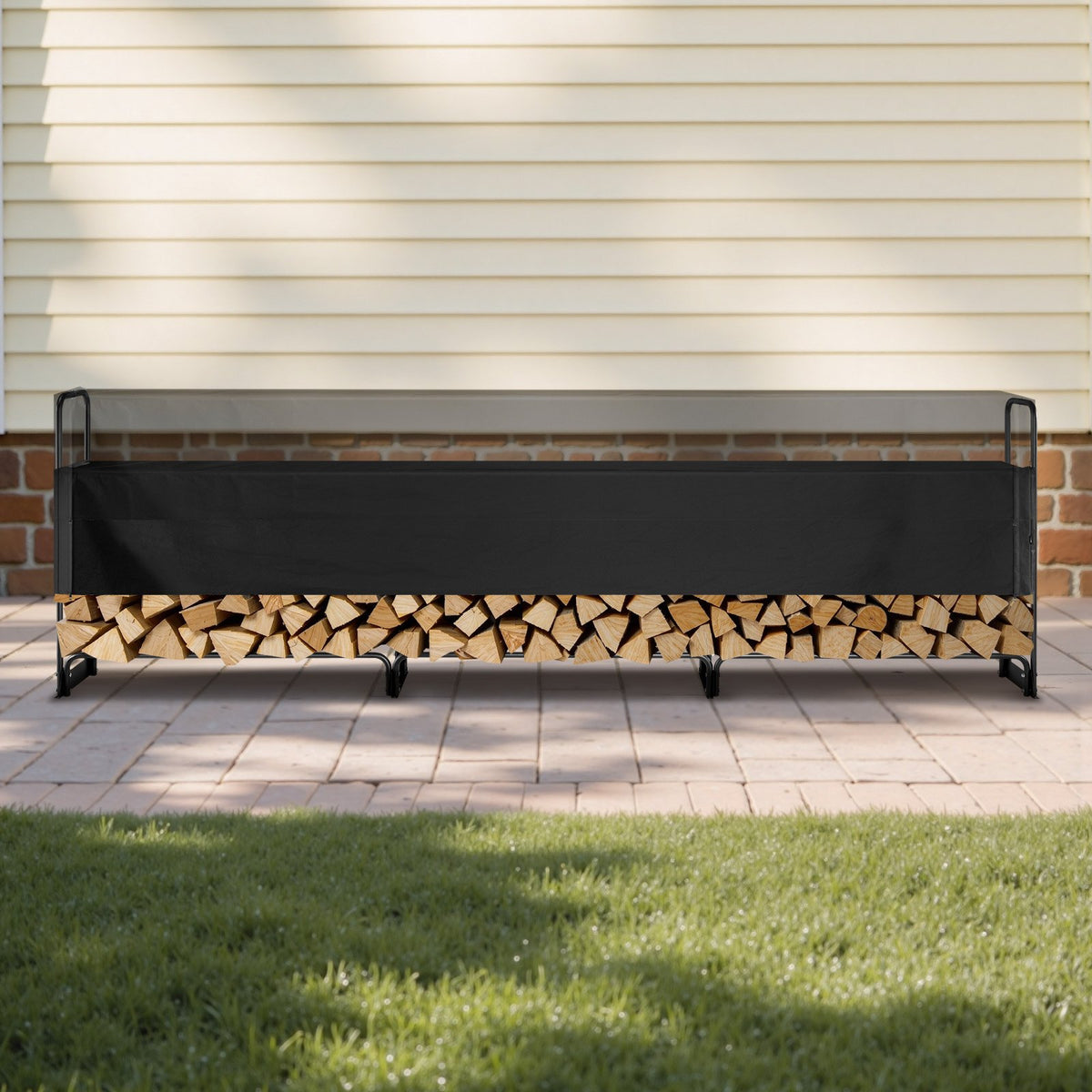 12.7FT Outdoor Firewood Rack With Cover, 152x14.2x46.1in,Heavy Duty Firewood Holder & 600D Oxford Waterproof Cover For Fireplace, Patio, Indoor/Outdoor Log Storage Rack For 3/4 Cord Of Firewood — product image 1