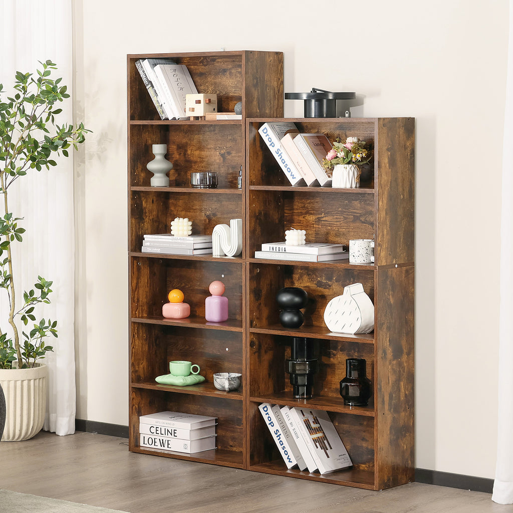 Black six-tier industrial bookcase — view 2