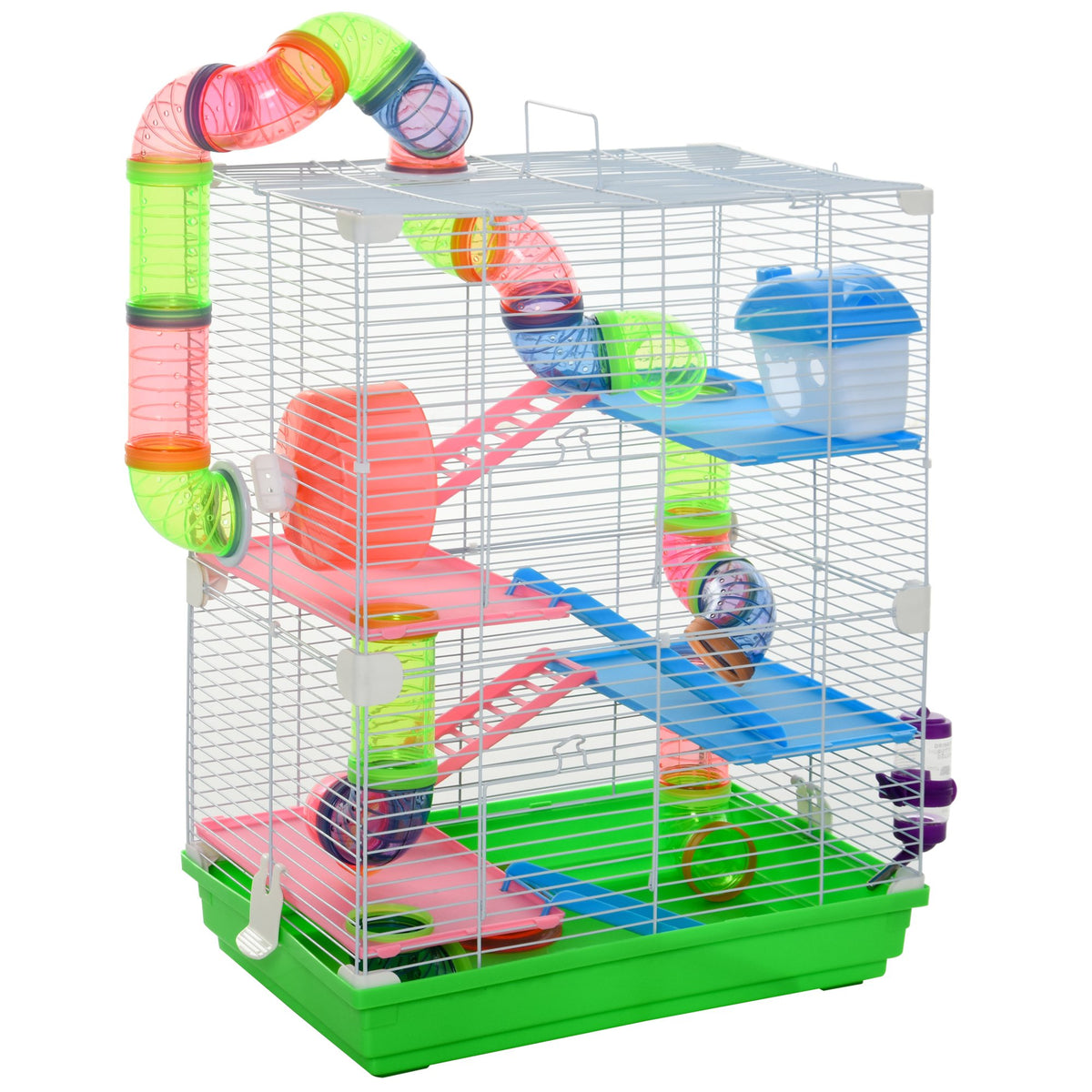 5 Tiers Hamster Cage Portable Animal Travel Carrier w/ Exercise Wheels Tube — product image 1