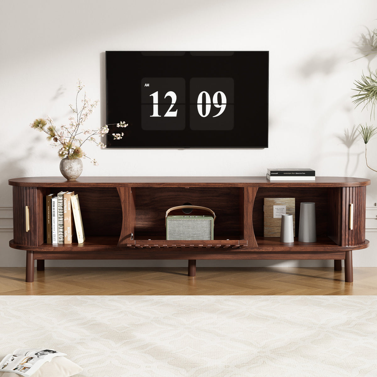 Modern Farmhouse TV Stand for 75 TVs — Wood Entertainment Center with Storage Cabinet — product image 3
