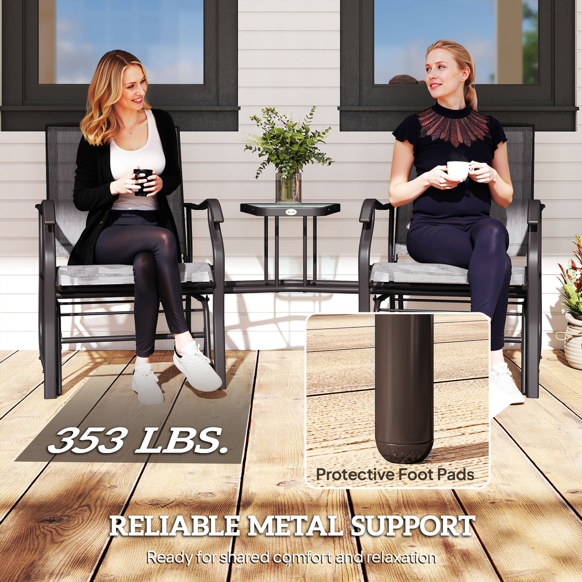 Outdoor Glider Chairs with Coffee Table, Patio 2-Seat Rocking Chair Swing Loveseat with Breathable Sling for Backyard, Garden, and Porch, Gray — product image 2