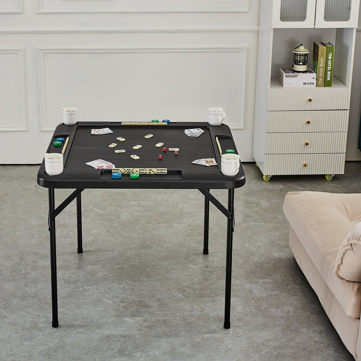 Mahjong Table 4 Player Folding Card Table & 4 Cup Holders Chip Trays Black — product image 1