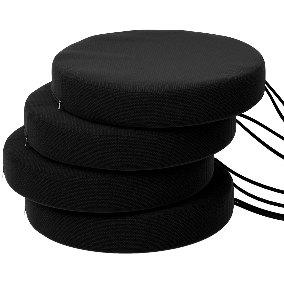 Patio Chair Cushions Set of 4 Round Seat Cushions for Dining Bistro Chairs Machine Washable, 15" x 15" x 3", Black — product image 1