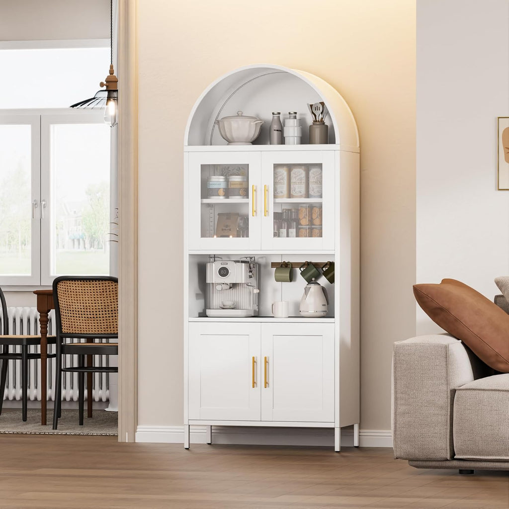 73 in Tall Metal Arched Cabinet — Kitchen Pantry Cabinet with Glass Door — product image 3