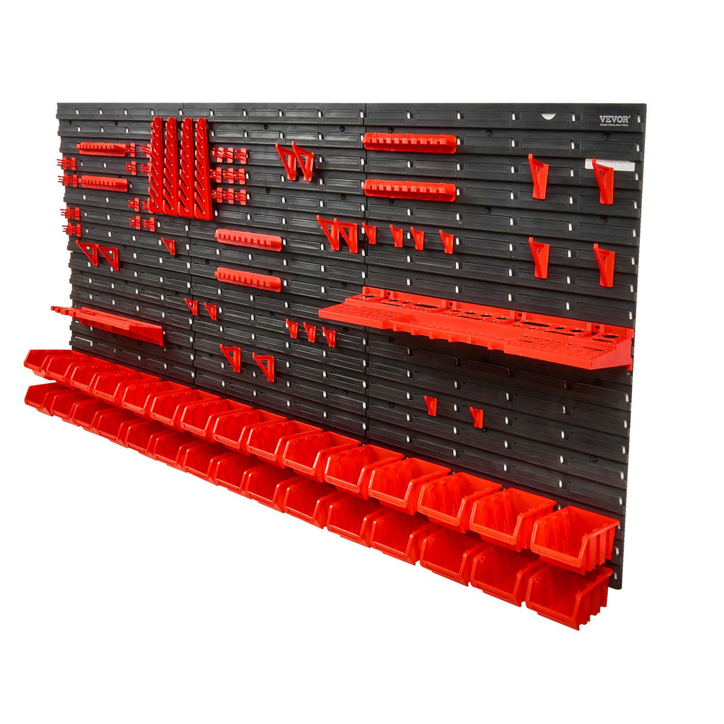 VEVOR Wall Mounted Storage Bins, 30-Bin Parts Rack Organizer Garage Plastic Shop Tool With Wall Panels Tool Holders Hooks, Tool Organizer For Nuts, Bolts, Screws, Nails, Beads, Buttons, Black And Red — product image 1