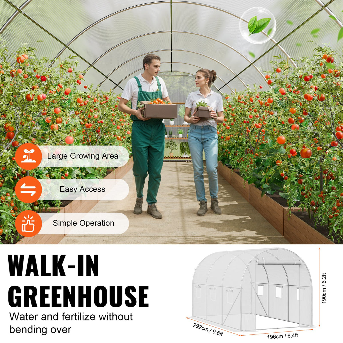 Walk-in Tunnel Greenhouse 9.58x6.43x6.23ft Galvanized Frame Pe Cover White — product image 2