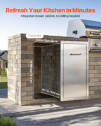 Outdoor Kitchen Trash Drawer, 13.54"W X 19.61"D X 25.79"H Interior Storage, Multi-Purpose Outdoor Kitchen Drawers Stainless Steel, 55 Lbs Max Capacity Per Tier, For Outdoors BBQ Island Kitchens — product image 3