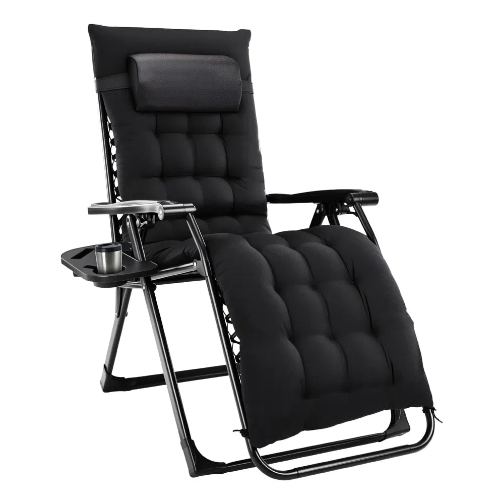 Zero Gravity Chair, Reclining Camping Lounge Chair For Indoor, Reclining Patio Chairs With Cup Holder Trays And Removable Cushion — product image 1