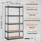 VEVOR Storage Shelving Unit, 5-Tier Adjustable, 2000 Lbs Capacity, Heavy Duty Garage Shelves Metal Organizer Utility Rack, Black,  For Kitchen Pantry Basement Bathroom Laundry — product image 3