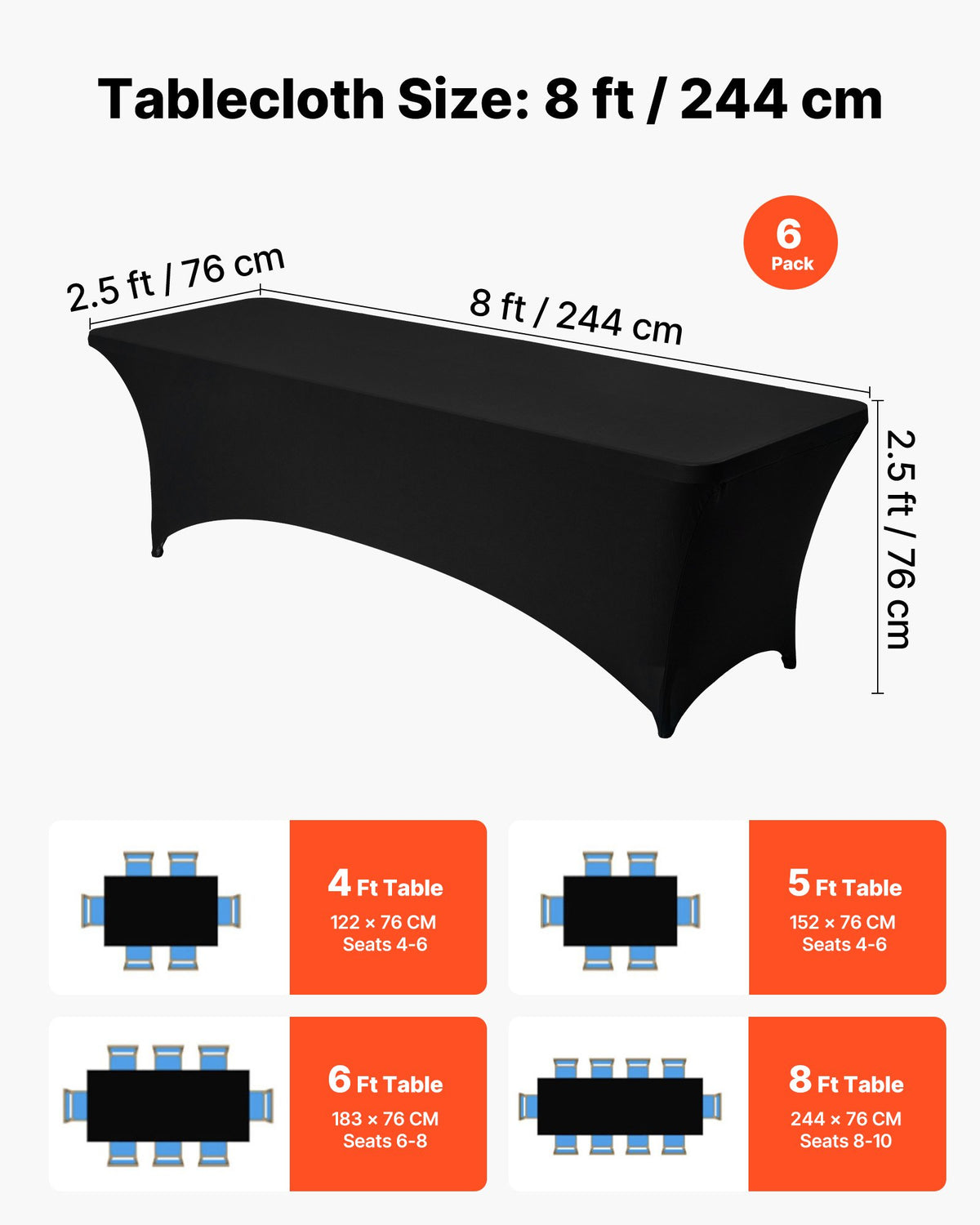 6 Pack Table Cloth for 8ft Rectangular Fitted Events — product image 2