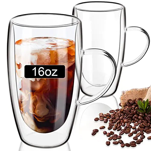 Double Wall Borosilicate Coffee Glasses 16oz - Set of 2