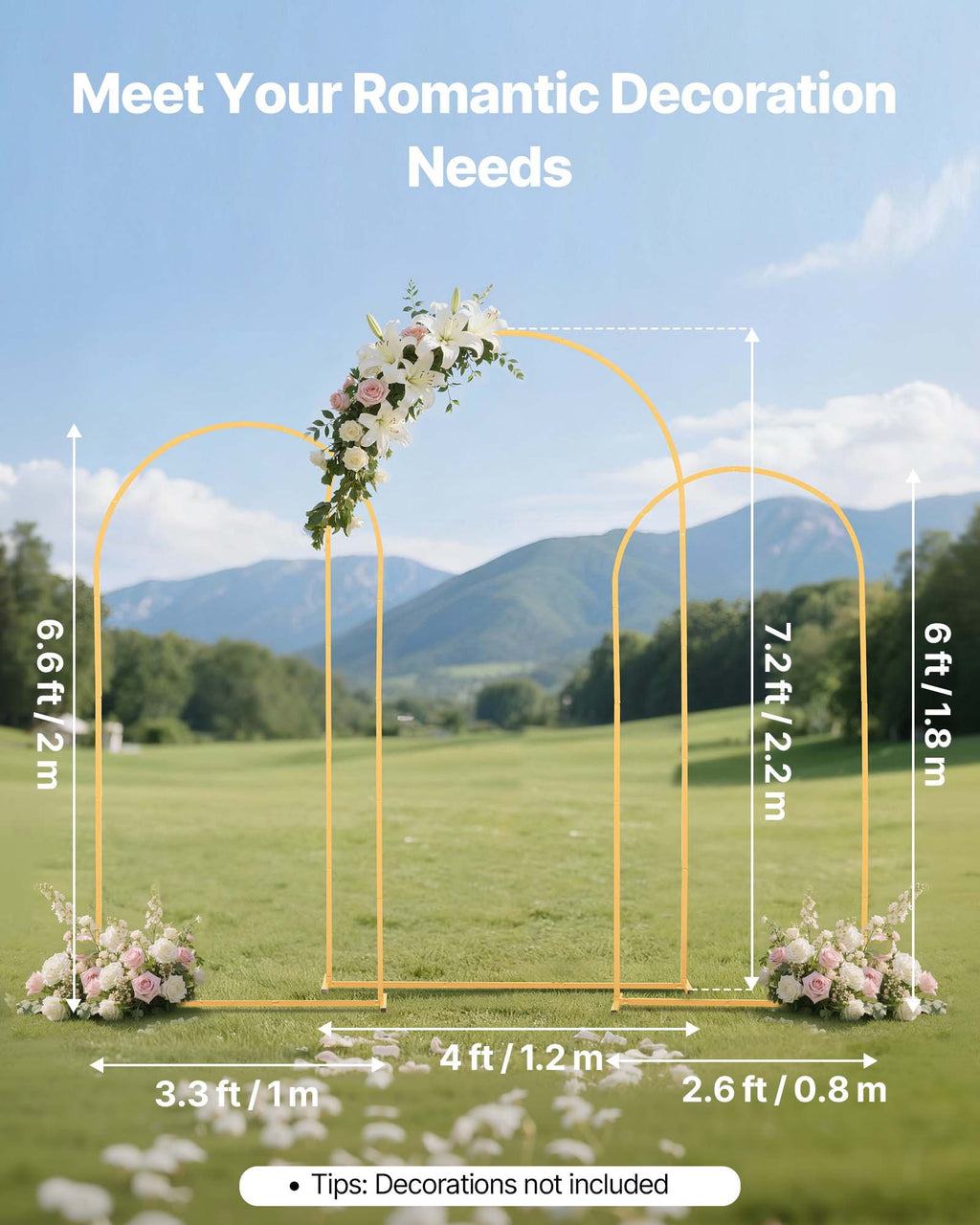 Arch Backdrop Stand, Set Of 3, 7.2/6.6/6 Ft, Stable Structure, Easy Assembly, Gold Metal Arch Backdrop Stand For Wedding, Birthday Party, Graduation, Holiday Celebration, And Ceremony Decoration — product image 2