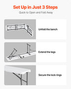 Plastic Folding Bench, 6 Ft Portable Bench For Indoor/Outdoor Picnic Party Patio Camping Dining, Foldable Smooth HDPE Seat For Garden Soccer Multipurpose Entertaining Activities, 1 Pack, White — product image 3