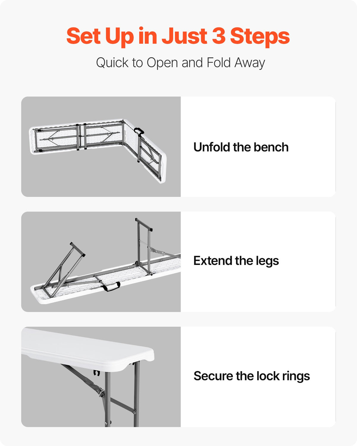 Plastic Folding Bench, 6 Ft Portable Bench For Indoor/Outdoor Picnic Party Patio Camping Dining, Foldable Smooth HDPE Seat For Garden Soccer Multipurpose Entertaining Activities, 1 Pack, White — product image 3