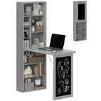 Fold-out Convertible Office Desk, Wall Mount Computer Desk with Blackboard and Side Shelf, Charcoal Gray — product image 1