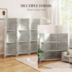6 Panel 67" Tall Wood Privacy Screen Room Divider with 3 Shelves and Folding Storage — product image 3
