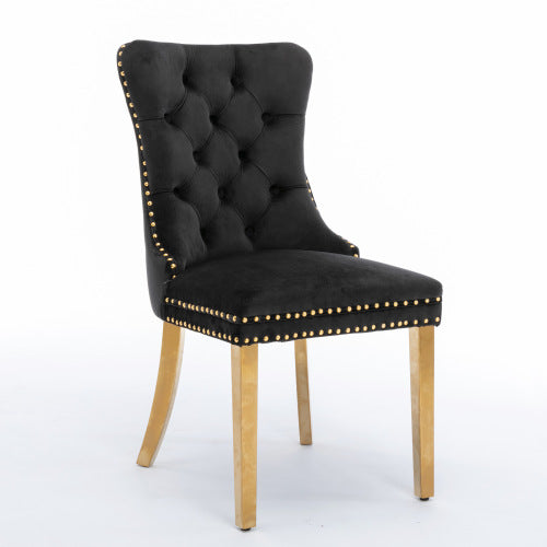 High-End Tufted Solid Wood Contemporary Velvet Upholstered Dining Chair with Golden — product image 2