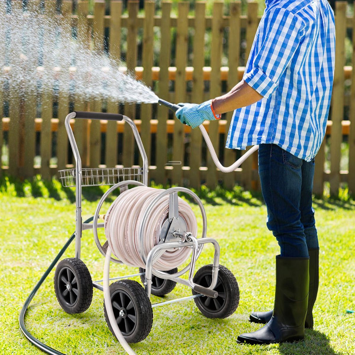 Hose Reel Cart, Hold Up To 300 Ft Of 5/8’’ Hose, Garden Water Hose Carts Mobile Tools With 4 Wheels, Heavy Duty Powder-coated Steel Outdoor Planting With Storage Basket, For Garden, Yard, Lawn — product image 1