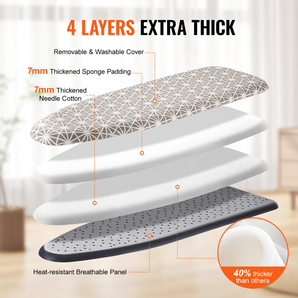 VEVOR Ironing Board With Large 51 X 13 Ironing Surface, Thickened 4 Layers Iron Board With Heat Resistant Cover And Cotton Cover, 7 Adjustable Heights Ironing Board For Home Laundry Room Use — product image 2