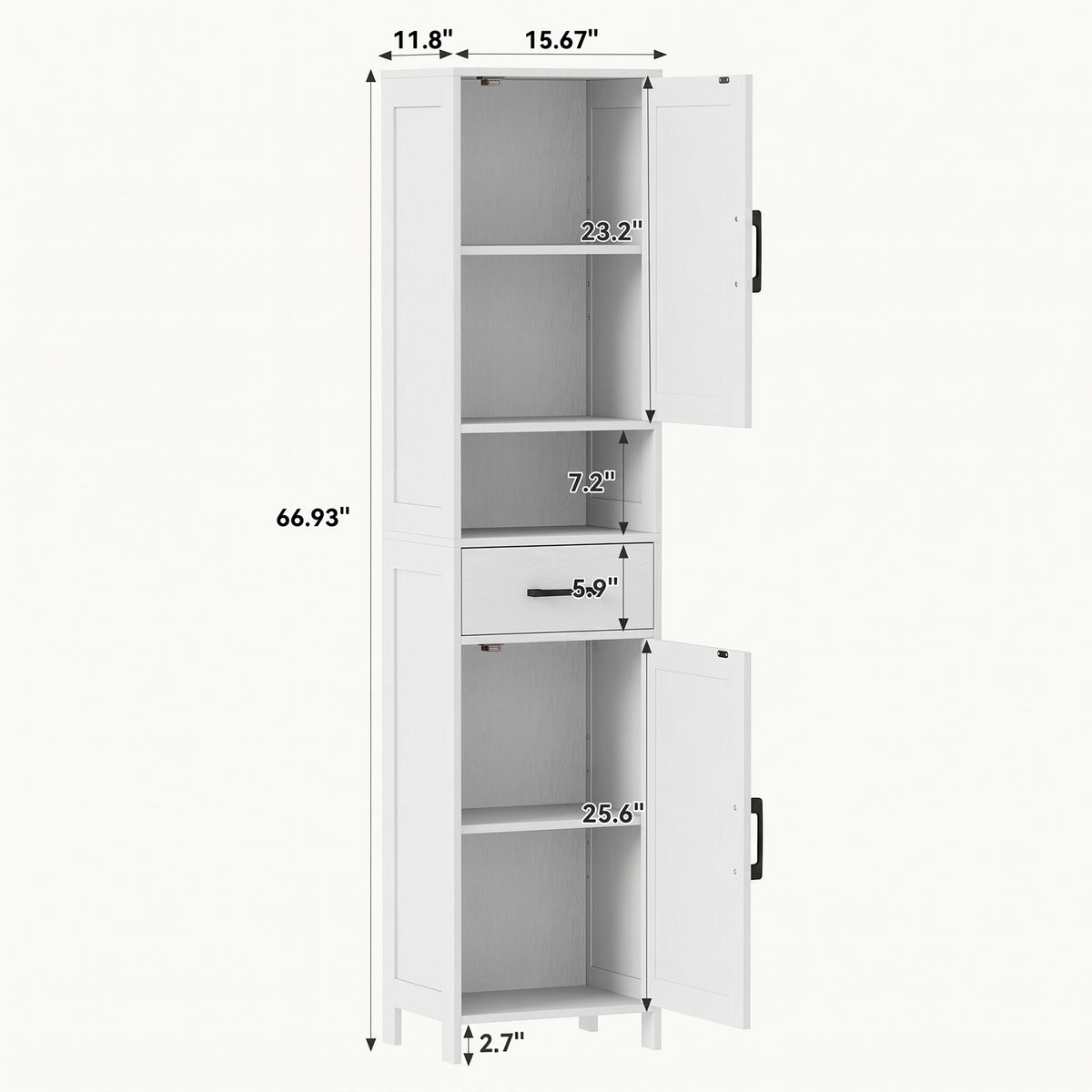 Tall Narrow Storage Cabinet — 2 Barn Doors with Drawer — product image 2