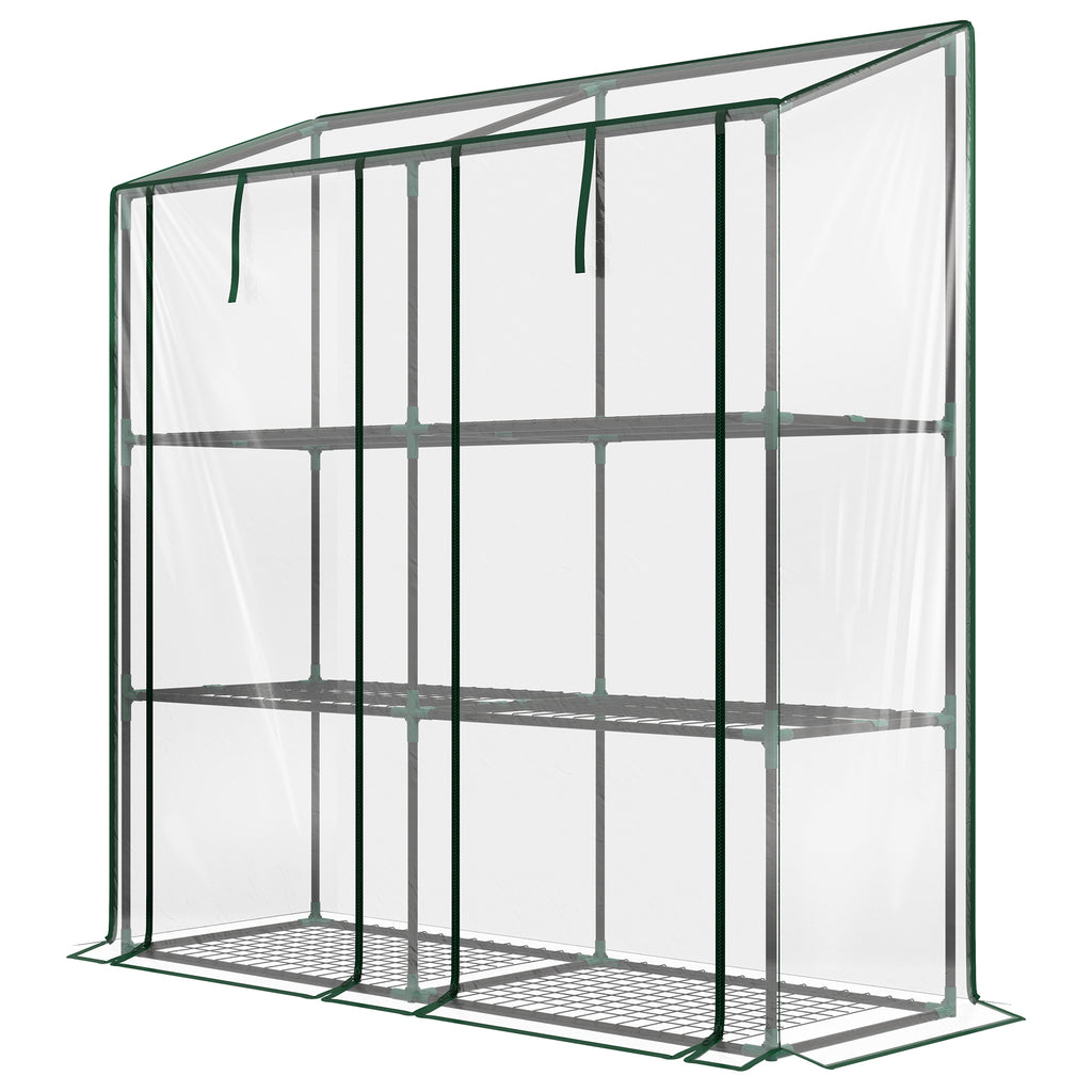 Lean-to Greenhouse, Portable Greenhouse with 3 Tier Shelves, 2 Roll-Up Zippered Doors, 56.3" x 18.1" x 59.4", Clear — product image 1