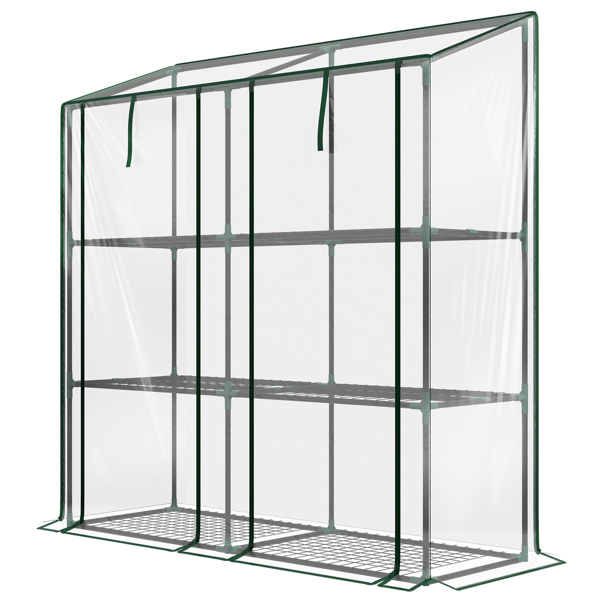 Lean-to Greenhouse, Portable Greenhouse with 3 Tier Shelves, 2 Roll-Up Zippered Doors, 56.3" x 18.1" x 59.4", Clear — product image 1
