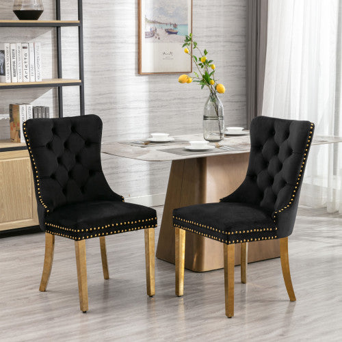 High-End Tufted Solid Wood Contemporary Velvet Upholstered Dining Chair with Golden — product image 1