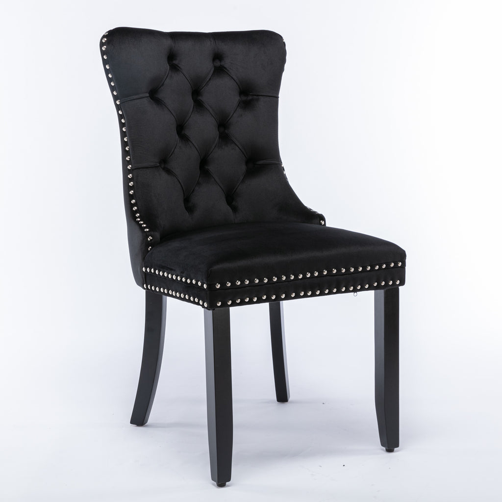 Nikki Modern, High-end Tufted Solid Wood Contemporary Velvet Upholstered Dining Chair With Wood Legs Nailhead Trim 2-Pcs Set, Black, SW2001BK — product image 2