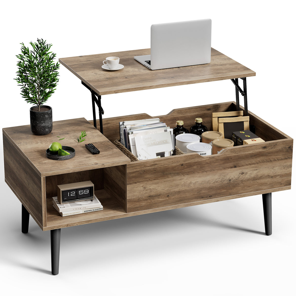 Lift Tabletop Coffee Tables For Living Room With Storage Shelf And Hidden Compartment — product image 1