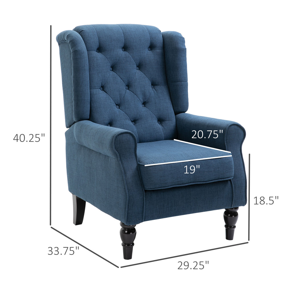 Fabric Tufted Club Accent Chair with Wooden Legs — Blue — product image 3