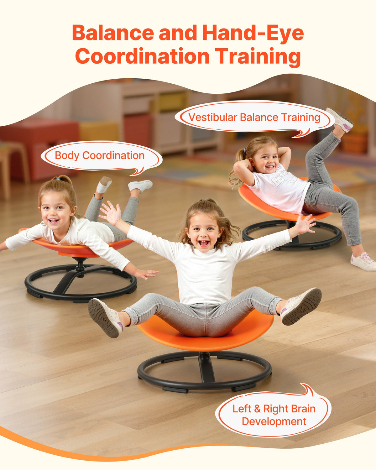 Kids Swivel Chair, 220 Lbs Capacity, Sensory Spinning Chair, Autistic Kids Sensory Toy Seat With Non-Slip Metal Base, Round Shape Toddler Sit & Spin Seat For Coordination Balance Focus, Orange — product image 2