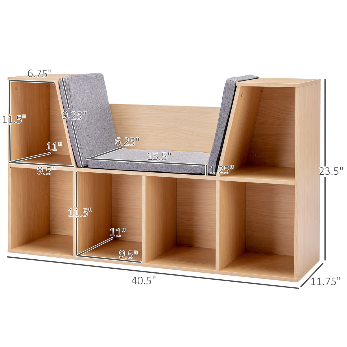 6-Cubby Kids Bookcase with Reading Nook and Cushion — product image 3