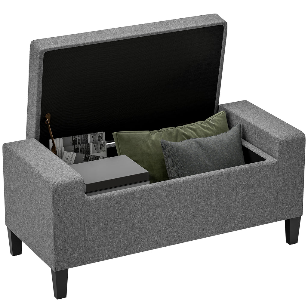 36" Ottoman with Storage, Storage Ottoman Bench with Lift Top and Rubberwood Legs, Linen Upholstered Entryway Bench with Seating for Living Room, Bedroom, Holds up to 330 lb, Gray — product image 1