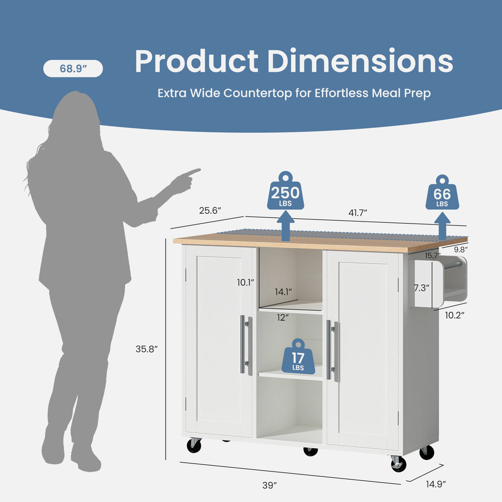 Kitchen Cart With Storage And Drop Leaf Tabletop, Rolling Island On Wheels For Extra Workspace — product image 2
