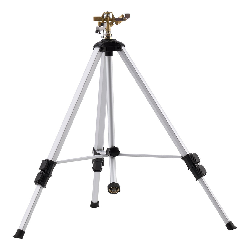 Impact Sprinkler On Tripod Base, Heavy Duty Tripod Sprinklers With Brass Head  3 4 Connector, 360 Degree Large Area Coverage Irrigation Sprinkler, Adjustable Heights Sprinkler For Yard Gray — product image 1