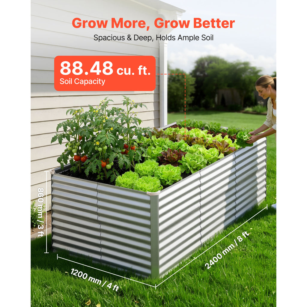 Galvanized Raised Garden Bed, 8 X 4 X 3 Ft, Rectangular Metal Planter Box Kit Outdoor, Bottomless Elevated Planting Box With Gloves, Rustproof Alu-Zinc, For Growing Flowers Vegetables, Silver — product image 3