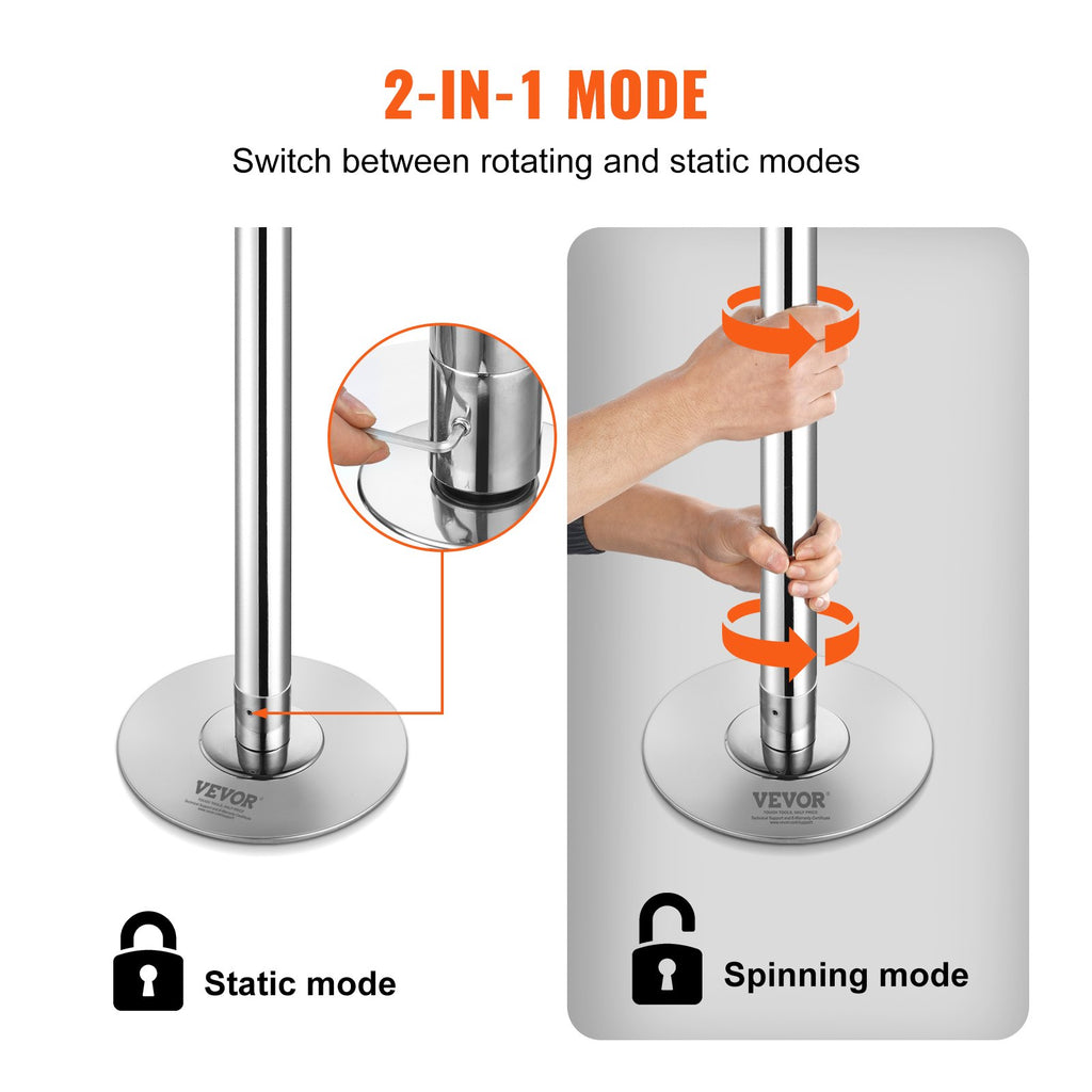 Professional Dancing Pole, Spinning Static Dancing Pole Kit, Portable Removable Pole, 45mm Heavy-Duty Stainless Steel Pole, Height Adjustable Fitness Pole, For Exercise Home Club Gym, Silver — product image 2