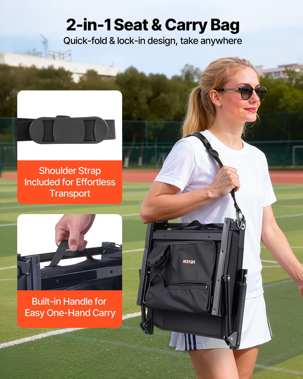 Stadium Seat, Portable Bleacher Seat With Armrest, Back Support And Thick Cushion, Bench Chair For Bleacher Includes Shoulder Strap, Hooks, Cup Holder, Black Football Bleachers Seats, 1PCS — product image 2