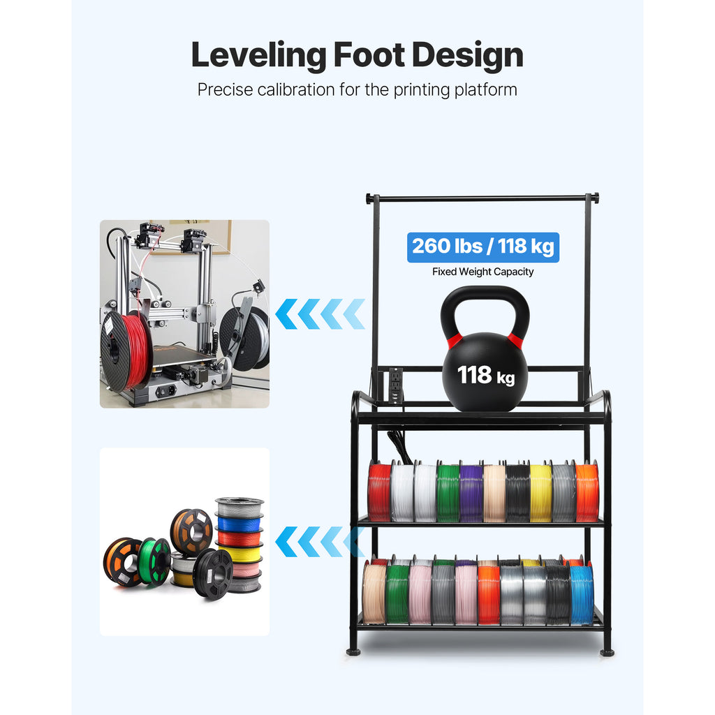 3D Printer Filament Storage Rack, 3-Tier 3D Printer Stand With Filament Storage, Spools Holder Racks Cart With Wheels, Filaments Organzied For 3D Printing Station, Office, Workshop Shelf Only — product image 3