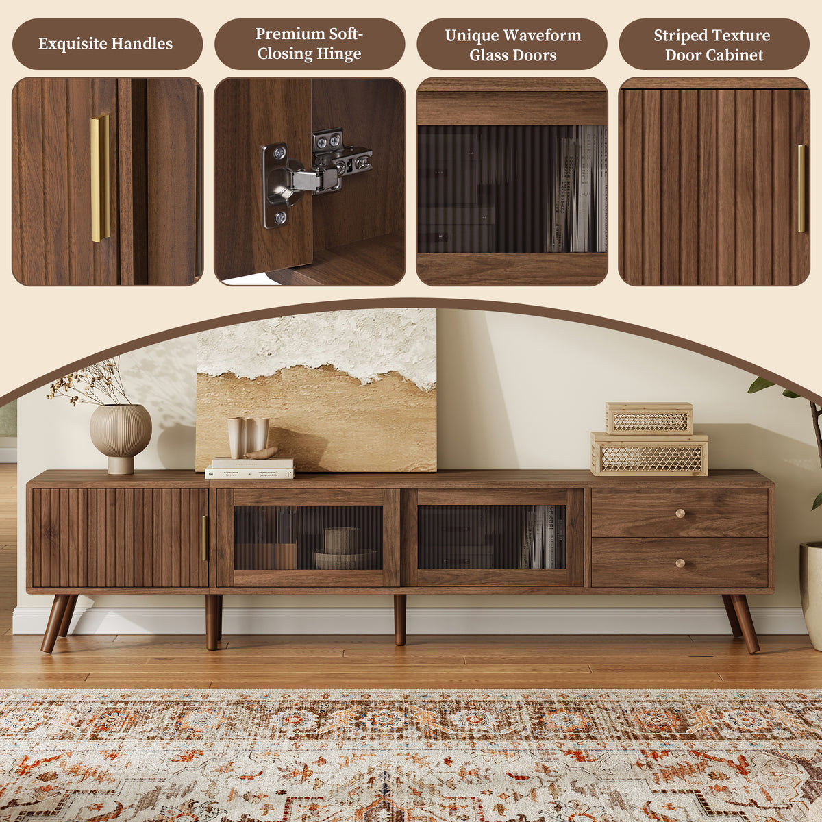 76 Modern Minimal Glass-Doors TV Stand for TVs Up to 85 Inches — product image 3
