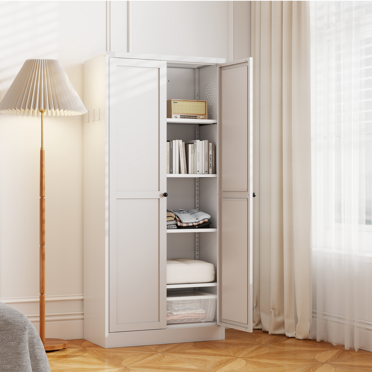 61  White Metal Kitchen Pantry Cabinet Adjustable Storage With 4 Shelves  110lb Capacity , Heavy Duty Freestanding Pantry Organizer For Kitchen, Pantry, Living Room — product image 3