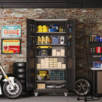 Aobabo Metal Storage Cabinet With Wheels And Door Pegboard Garage And Business Storage For Tools And Office Supplies 5 Adjustable Shelves, Lockable Black Cabinet — product image 3