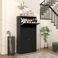 Modern Shoe Storage Cabinet with 3 Flip Drawers and Adjustable Shelves for 12-18 Pairs of Shoes, Black — product image 3