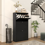 Modern Shoe Storage Cabinet with 3 Flip Drawers and Adjustable Shelves for 12-18 Pairs of Shoes, Black — product image 3
