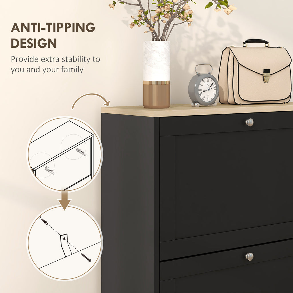 Modern Shoe Storage Cabinet with 3 Flip Drawers and Adjustable Shelves for 12-18 Pairs of Shoes, Black — product image 2