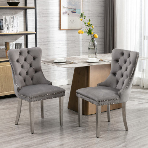 High-end Tufted Solid Wood Contemporary Velvet Upholstered Dining Chair With Chrome Stainless Steel Plating Legs,Nailhead Trim — product image 1