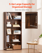 5 Tiers Narrow Bookshelf — 53 in Wooden Open Bookcase with Height-Adjustable Shelf — product image 3