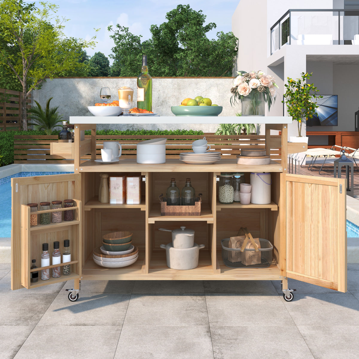 K&k Outdoor Kitchen Island — Rolling Bar Cart & Storage Cabinet — product image 2