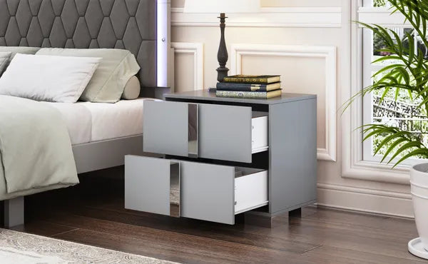 Elegant Nightstand with Metal Foot — Mirrored Bedside Table with 2 Drawers for Bedroom — product image 3