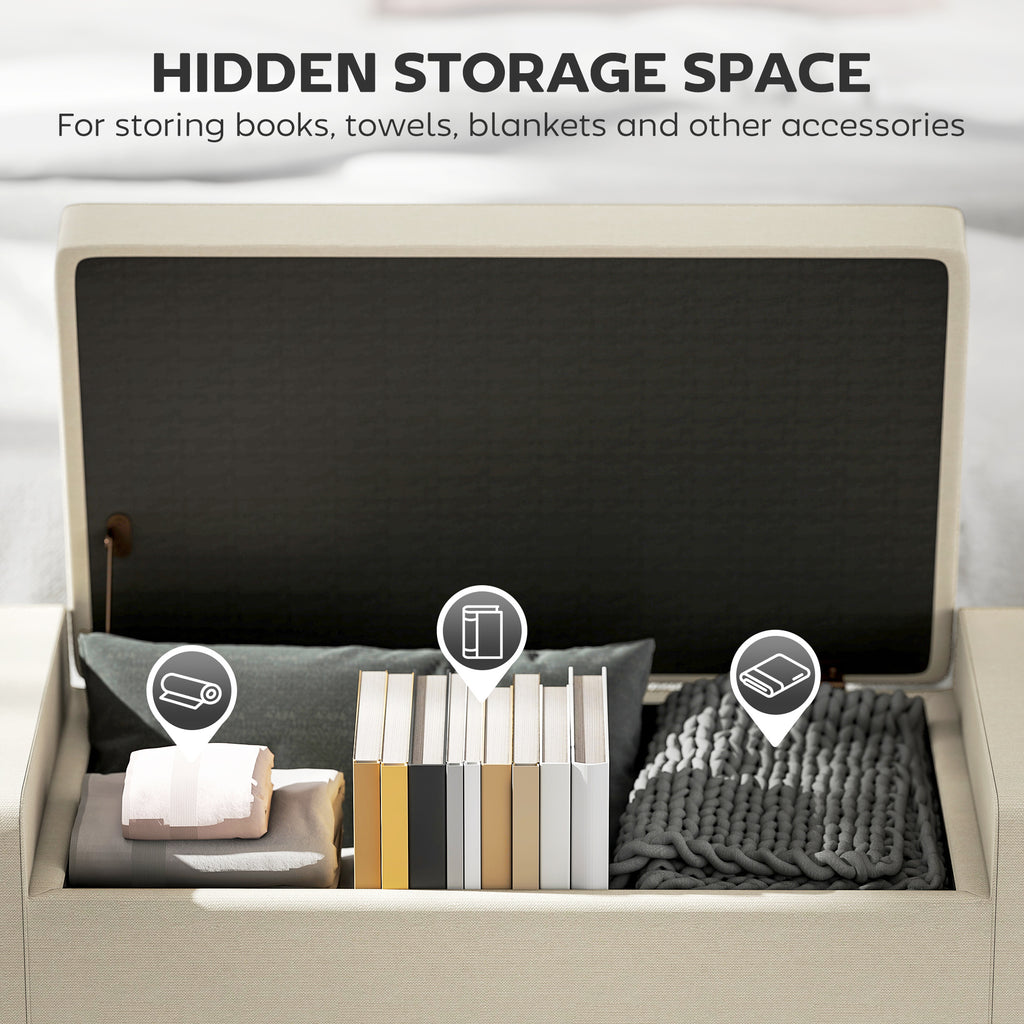 Lift-top bench showing its concealed interior storage